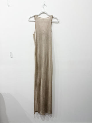 Shani Shemer Leny Metallic Knit Maxi Cover-Up Long Dress Gold Women's Small