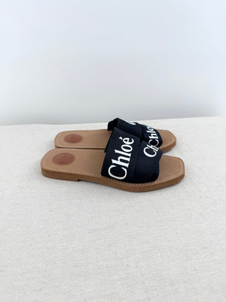 Chloe woody flat sandals logo ribbon, 39