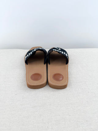 Chloe woody flat sandals logo ribbon, 39