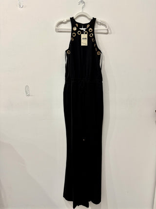 Derek Lam 10 Crosby Pebble Crepe Wide Leg Jumpsuit with Grommets Women's Black 6