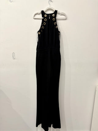 Derek Lam 10 Crosby Pebble Crepe Wide Leg Jumpsuit with Grommets Women's Black 6