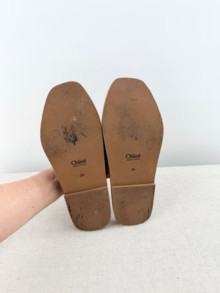 Chloe woody flat sandals logo ribbon, 39