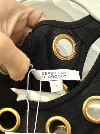 Derek Lam 10 Crosby Pebble Crepe Wide Leg Jumpsuit with Grommets Women's Black 6