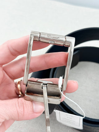 Ferragamo reversible belt with silver buckle, 85 / 34