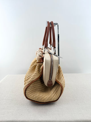 Valentino raffia top handle rose embellished large bag
