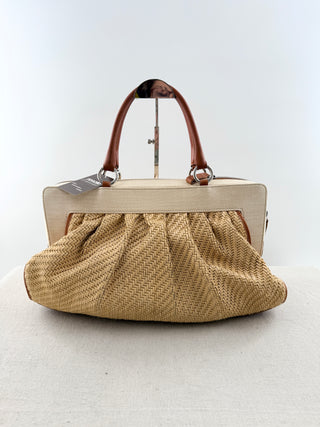 Valentino raffia top handle rose embellished large bag