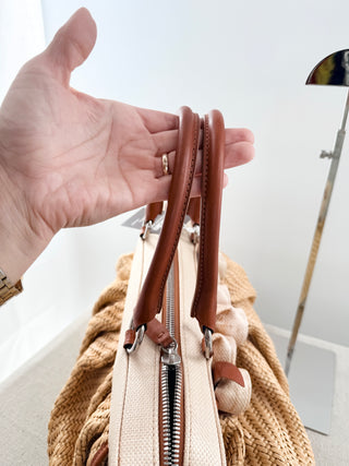 Valentino raffia top handle rose embellished large bag