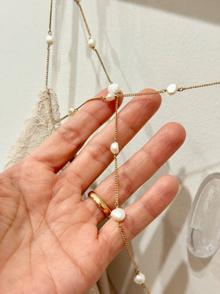 Song of Style pearl chain strap lace trim maxi dress, S