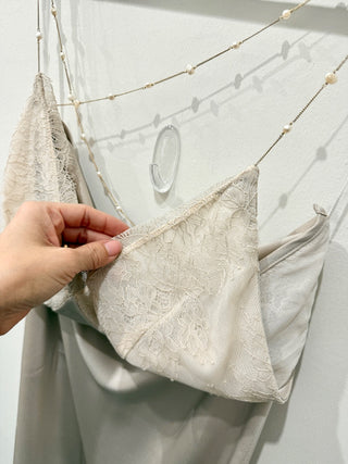 Song of Style pearl chain strap lace trim maxi dress, S