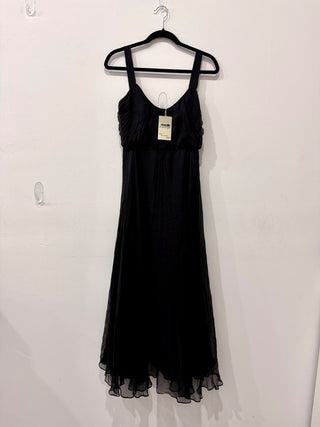 Jill Stuart 100% Silk Sleeveless Flowy Fit Chiffon Maxi Dress Black Womens Sze 2
