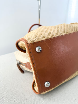 Valentino raffia top handle rose embellished large bag