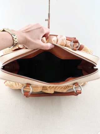 Valentino raffia top handle rose embellished large bag
