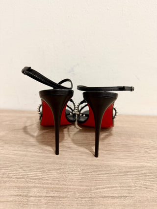 NWOT Christian Louboutin Tatooshka Spikes Leather Strappy Sandals Black EU 38.5