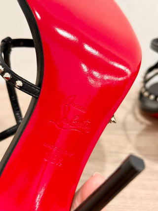 NWOT Christian Louboutin Tatooshka Spikes Leather Strappy Sandals Black EU 38.5