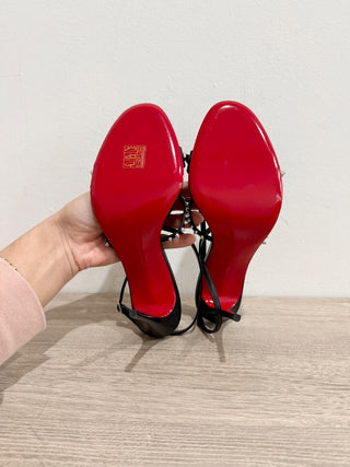 NWOT Christian Louboutin Tatooshka Spikes Leather Strappy Sandals Black EU 38.5
