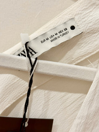 NWT Zara Dolman Sleeve Plunging V-Neck Mini Dress White Women's Size Medium