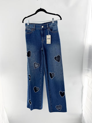 Alice & Olivia heart rhinestone trim cut outs jeans, 27