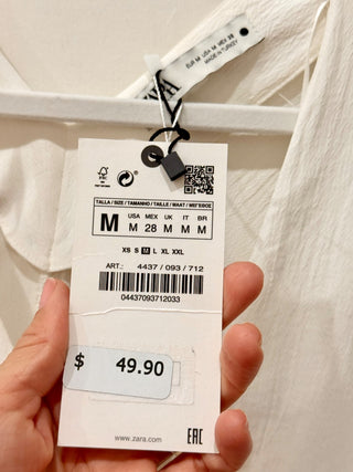 NWT Zara Dolman Sleeve Plunging V-Neck Mini Dress White Women's Size Medium