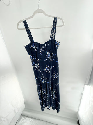 Karina Grimaldi Sleeveless Sweetheart Neck Underwired Midi Floral Dress Navy S