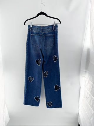 Alice & Olivia heart rhinestone trim cut outs jeans, 27