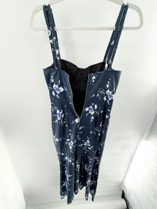 Karina Grimaldi Sleeveless Sweetheart Neck Underwired Midi Floral Dress Navy S