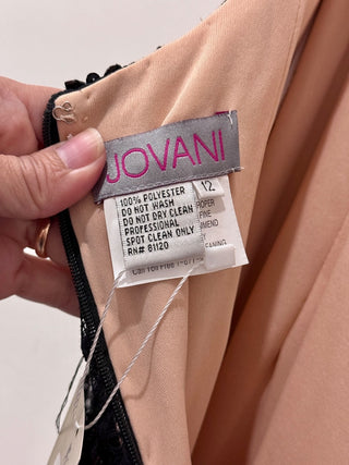 Jovani Lace Embellished Beaded Open Back Maxi Dress Formal Black/Nude Womens 12