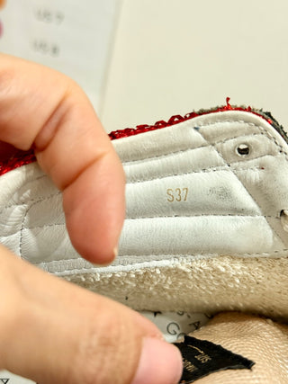 Golden Goose Sequin Lace-Up Hi-Top Slide Sneakers Metallic Red/Blue Women EU 37