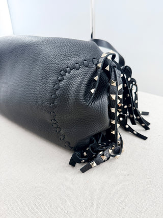 Valentino C rockee fringed leather tote large bag