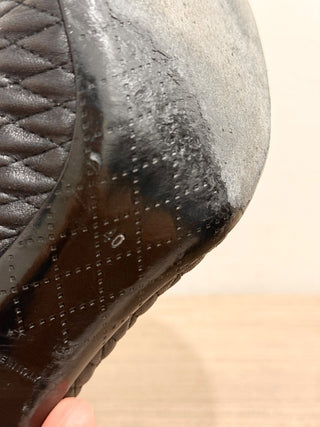 Chanel Leather Block Heel Cap Toe Quilted Ankle Booties Black Women's Size EU 40