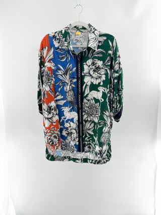 Agua Bendita linen pattern cover up oversized shirt, M