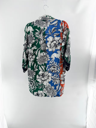 Agua Bendita linen pattern cover up oversized shirt, M