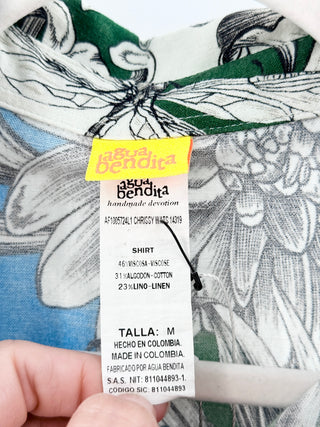 Agua Bendita linen pattern cover up oversized shirt, M