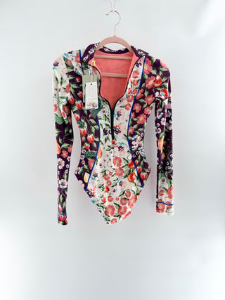 Agua Bendita Printed long sleeve swim suit, XS