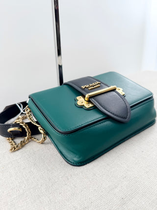 Prada cahier leather belt bag with chain strap, M