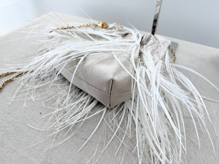 Tory Burch mini fleming feather satin drawstring bag
