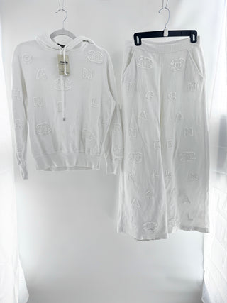 Chanel matching CC texture set hoodie and jogger pants, S