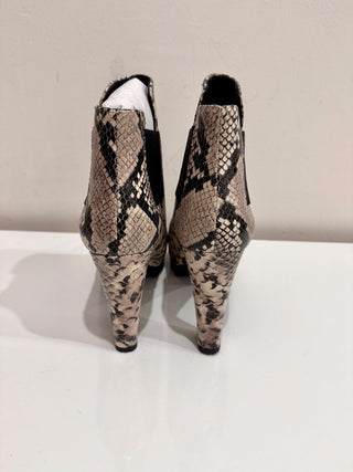 AllSaints Sarris Leather Snakeprint Platform Heeled Boot Gray Black Womens 10 US