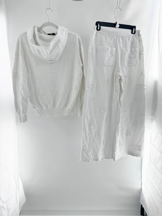 Chanel matching CC texture set hoodie and jogger pants, S