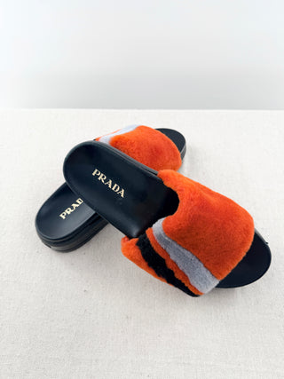 Prada colorblock fur slides, 40