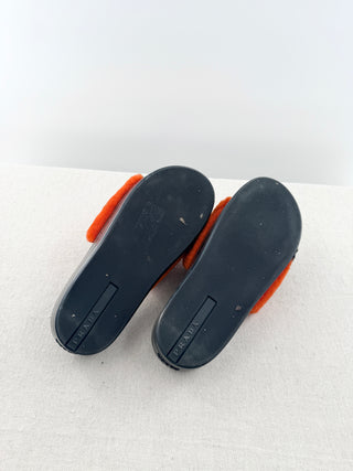 Prada colorblock fur slides, 40