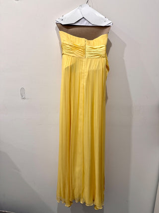 BCBGMaxazria Strapless Crinkle Satin Silk Grecian Gown Dress Yellow Womens Sze 2