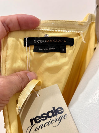 BCBGMaxazria Strapless Crinkle Satin Silk Grecian Gown Dress Yellow Womens Sze 2