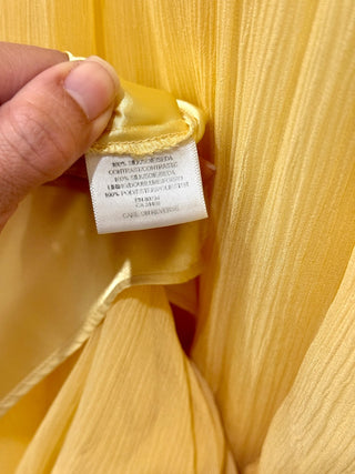 BCBGMaxazria Strapless Crinkle Satin Silk Grecian Gown Dress Yellow Womens Sze 2