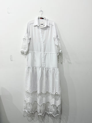 Filomena Fernandez Lace Insert 3/4 Sleeve Long Shirt Dress White Women's Large