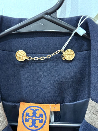 Tory Burch Wool Blend Gold Tone Single Breasted Blazer Jacket Navy Blue Womens 6