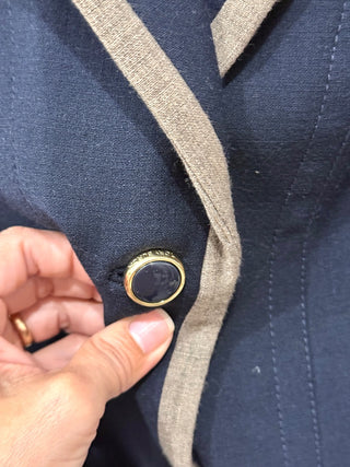 Tory Burch Wool Blend Gold Tone Single Breasted Blazer Jacket Navy Blue Womens 6