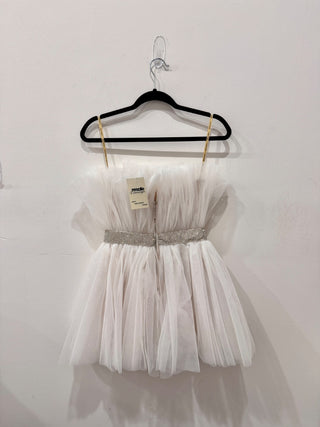 Bronx & Banco Anna Blanc Strapless Rhinestone Waist Tulle Mini Dress White XS