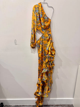 Bronx & Banco Hanna Asymmetrical One Shoulder Ruffle Maxi Gown Yellow Women's 4