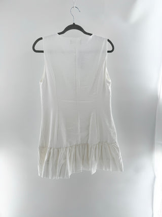 TNS Sleeveless mini dress, with v neck, front button detail, ruffle hem, XS