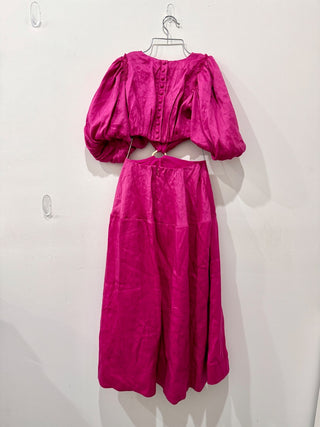 Aje. Vanades Cut Out Gold O-Ring Puff Sleeve Midi Dress Fuchsia Women's Size 4